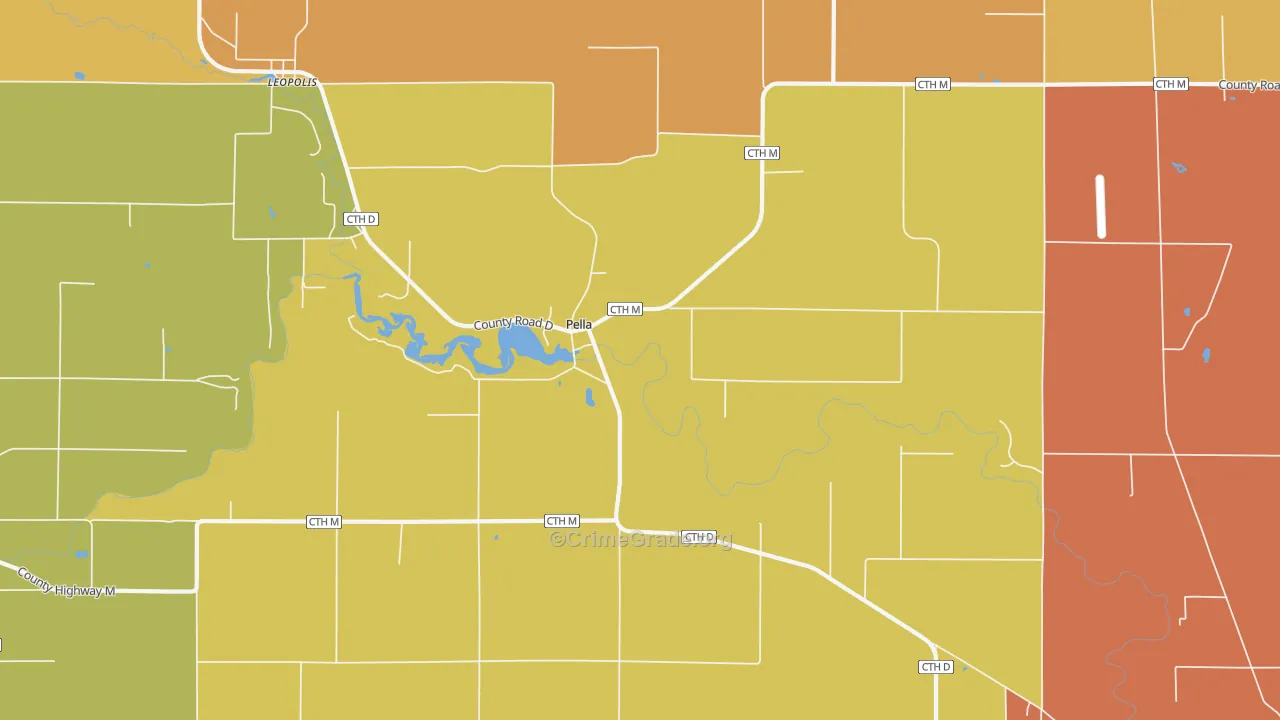 Pella, WI Map of Burglary Rates