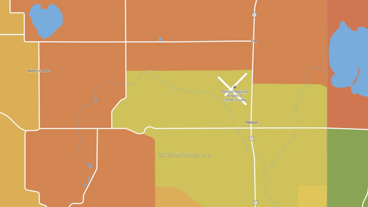 Pellston, MI Map of Burglary Rates