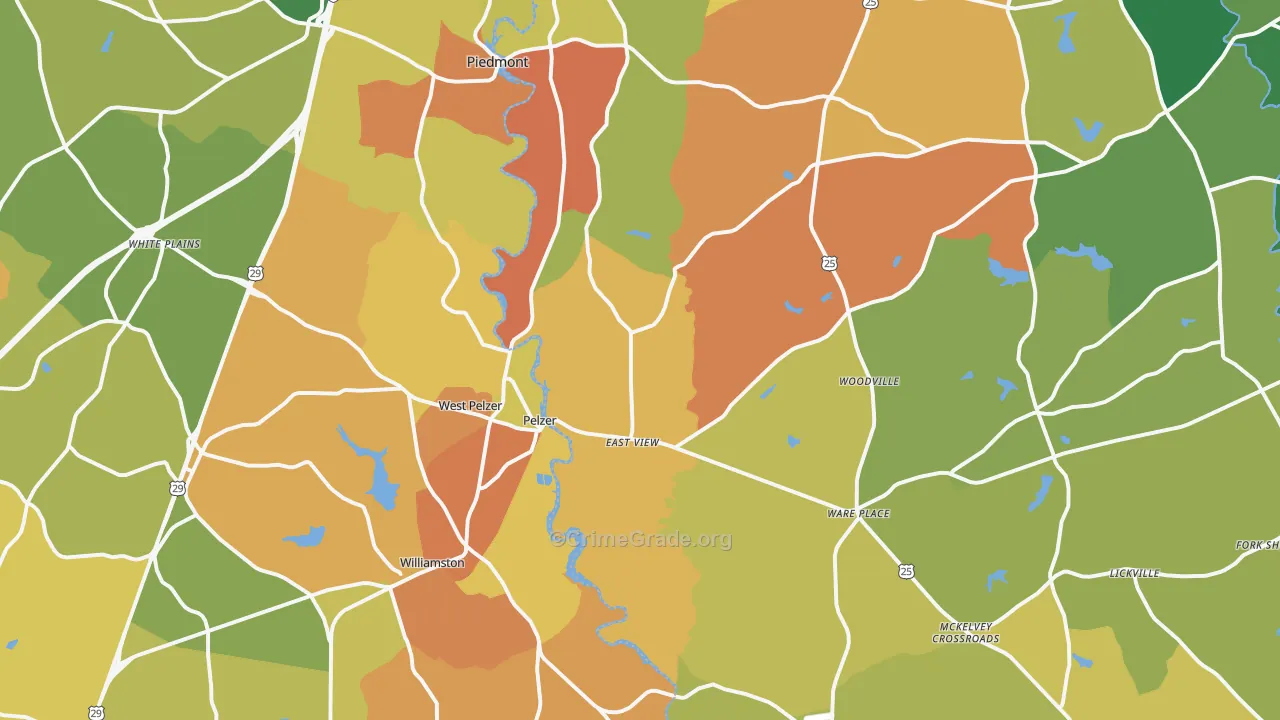 Pelzer, SC Map of Burglary Rates