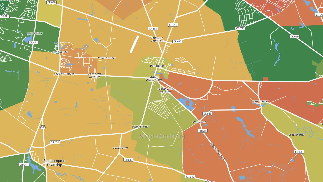 Pemberton, NJ Map of Burglary Rates