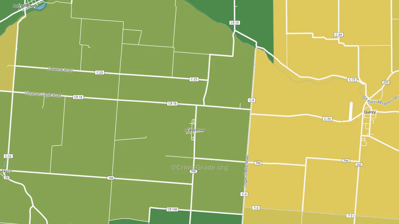 Pemberton, OH Map of Burglary Rates