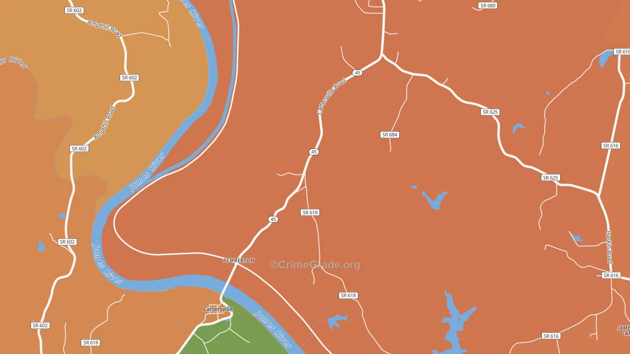 Pemberton, VA Map of Burglary Rates