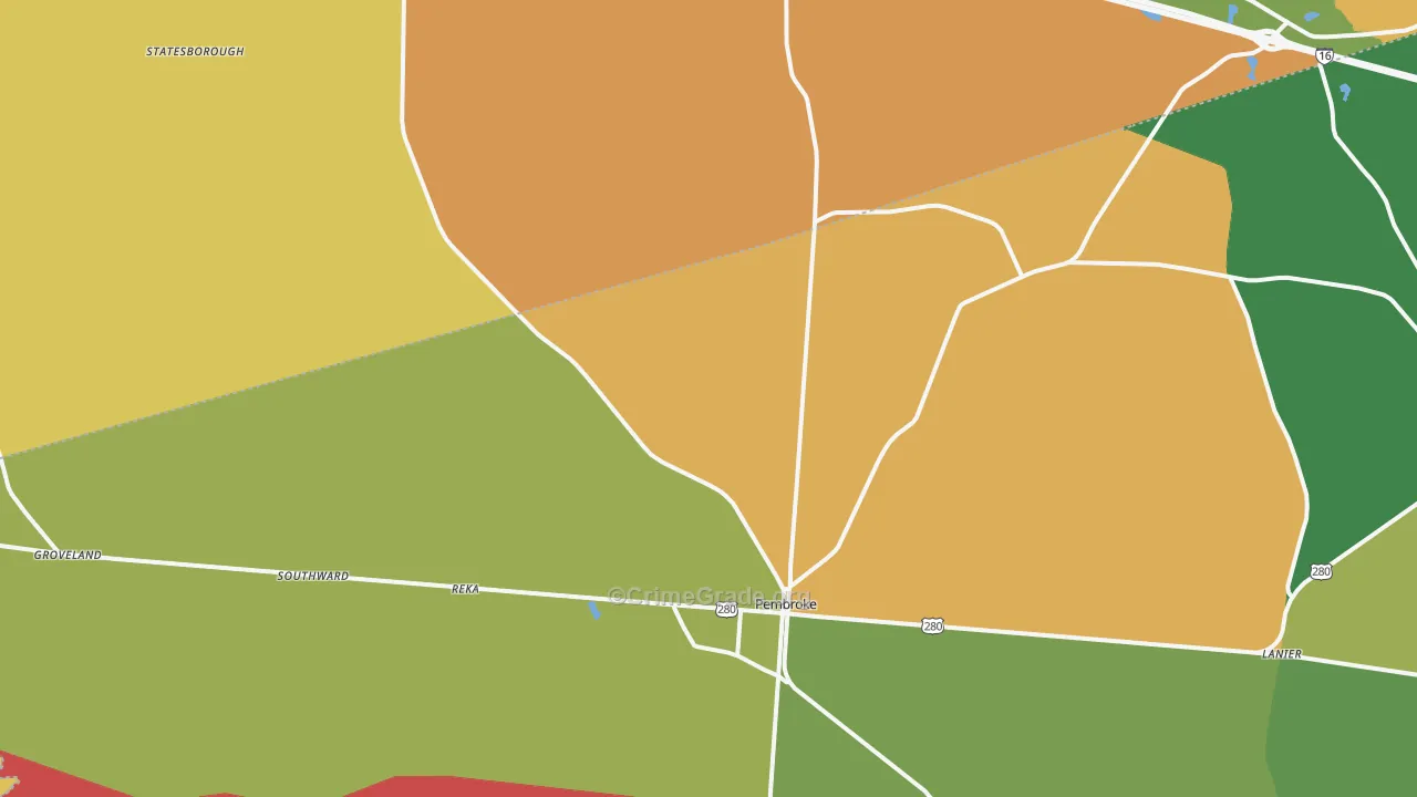 Pembroke, GA Map of Burglary Rates
