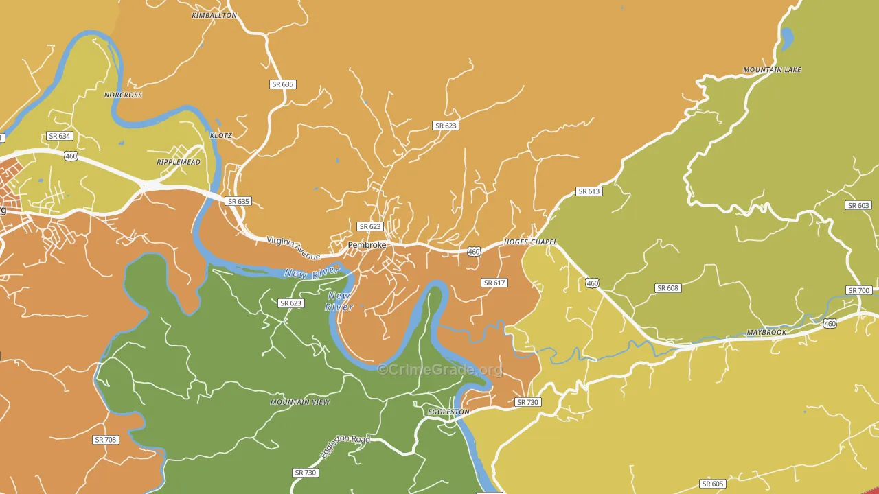 Pembroke, VA Map of Burglary Rates