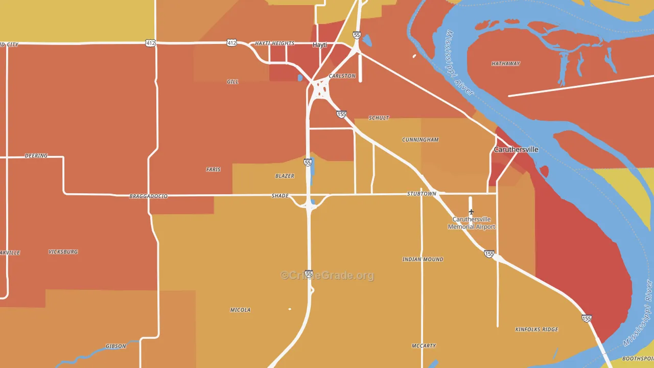 Pemiscot County, MO Map of Burglary Rates