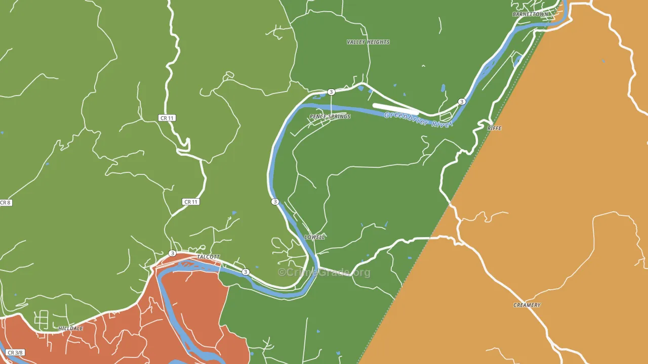 Pence Springs, WV Map of Burglary Rates