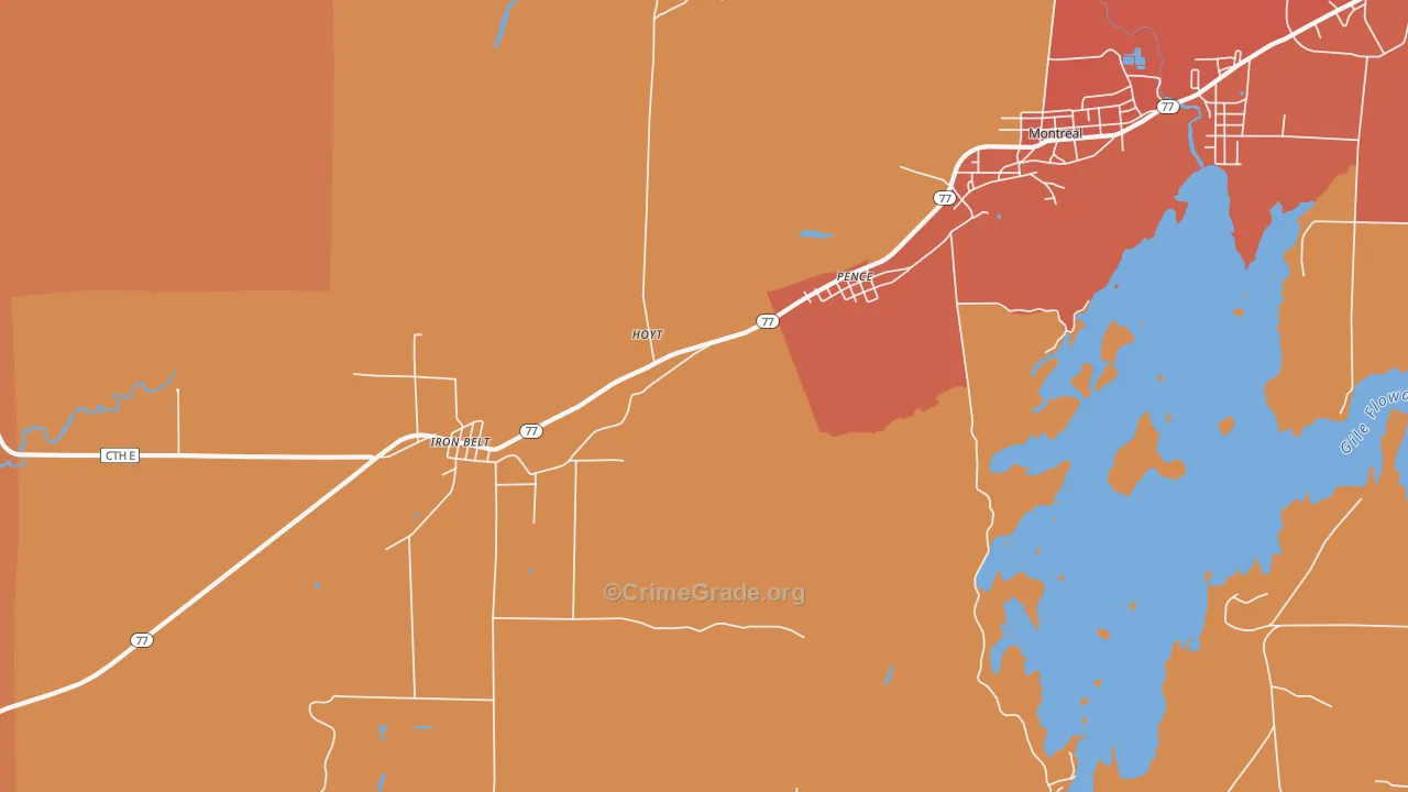 Pence, WI Map of Burglary Rates