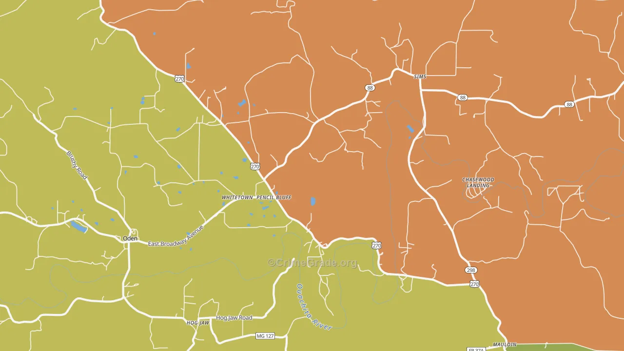 Pencil Bluff, AR Map of Burglary Rates