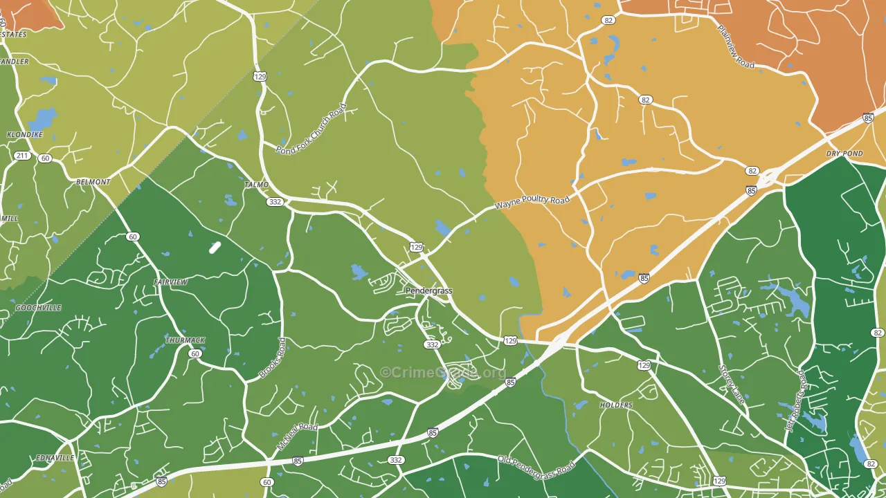 Pendergrass, GA Map of Burglary Rates