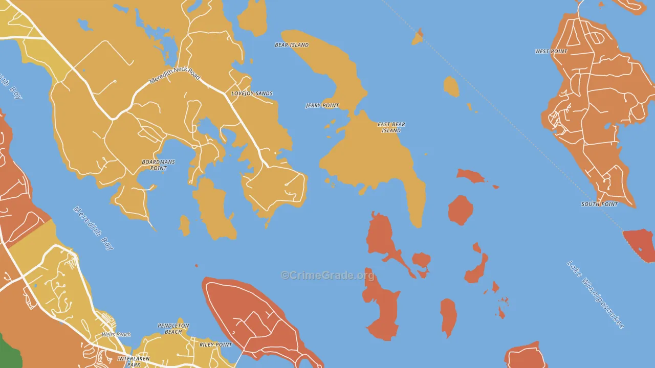 Pendleton Beach, NH Map of Burglary Rates