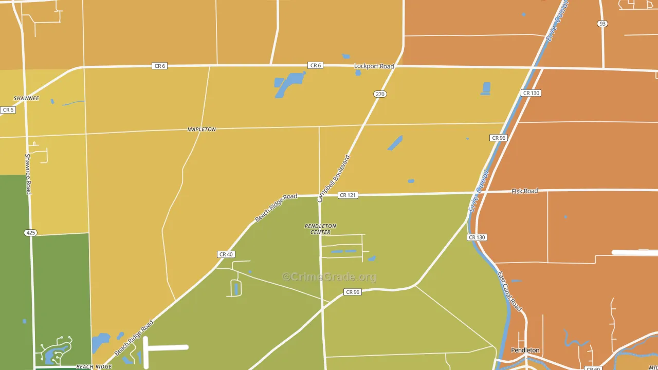 Pendleton Center, NY Map of Burglary Rates