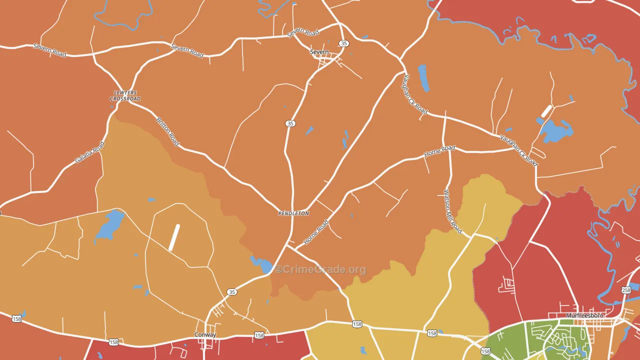 Pendleton, NC Map of Burglary Rates