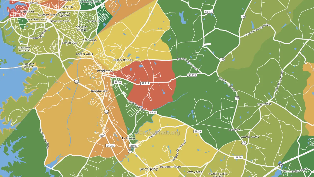 Pendleton, SC Map of Burglary Rates