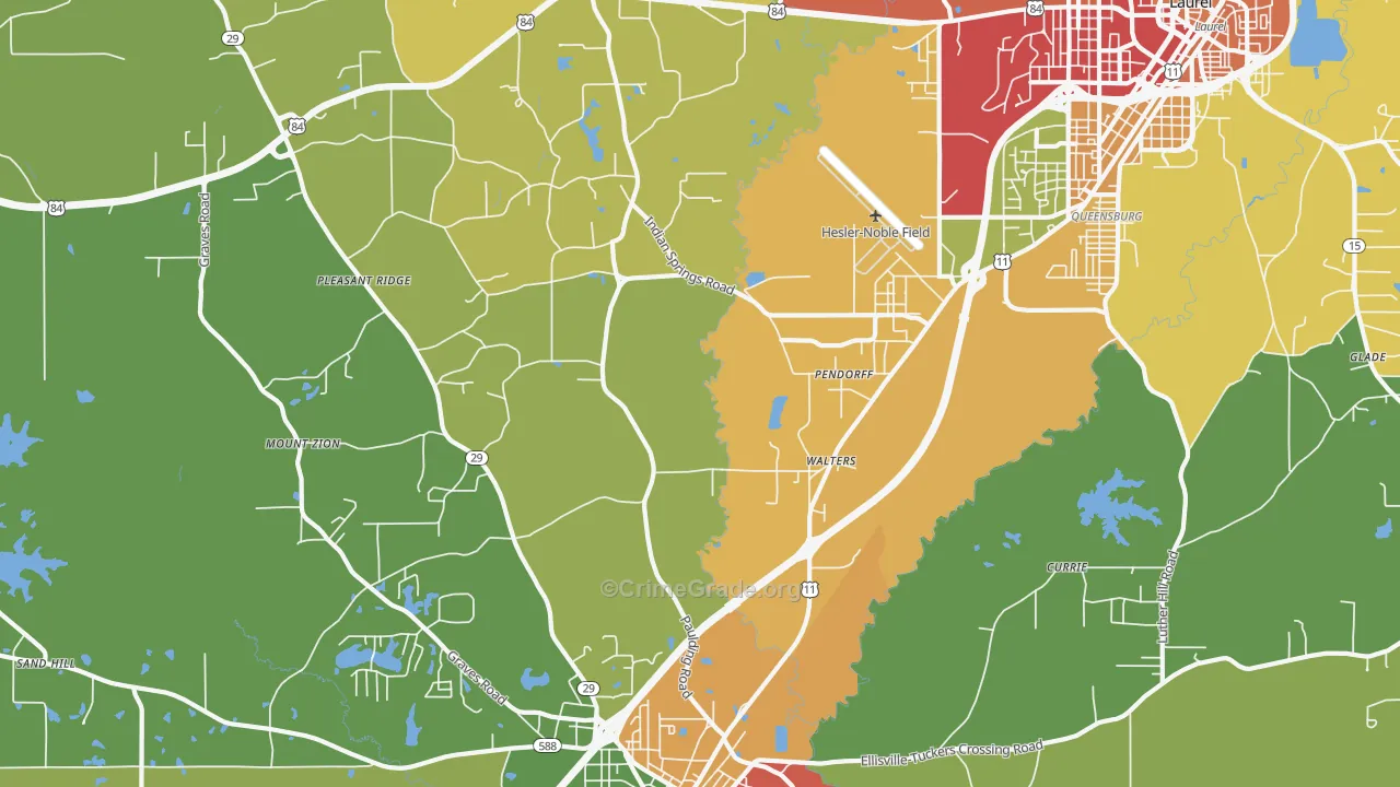 Pendorff, MS Map of Burglary Rates