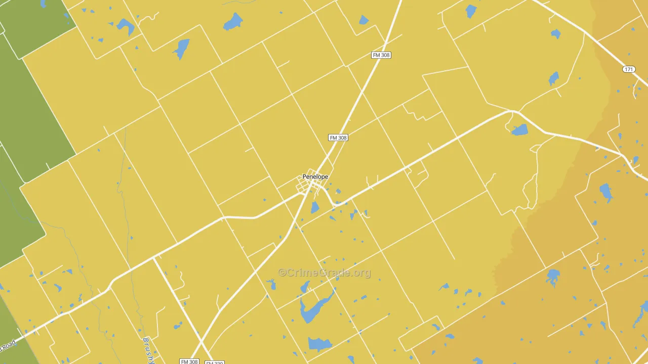 Penelope, TX Map of Burglary Rates