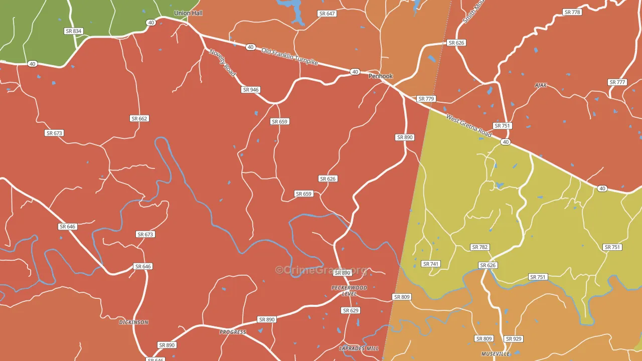 Penhook, VA Map of Burglary Rates
