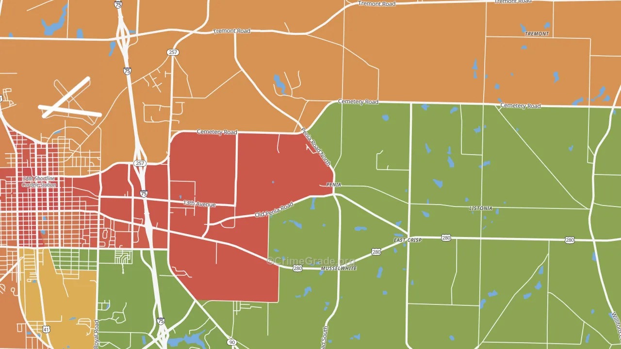 Penia, GA Map of Burglary Rates
