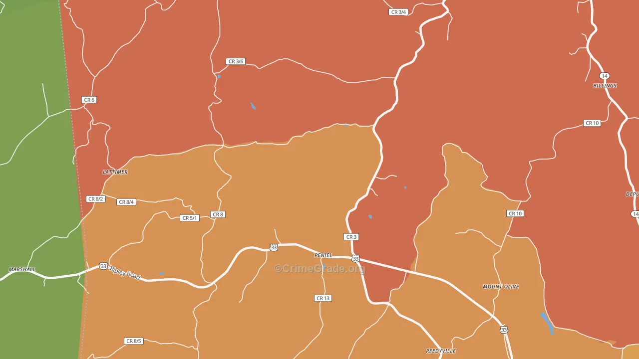Peniel, WV Map of Burglary Rates