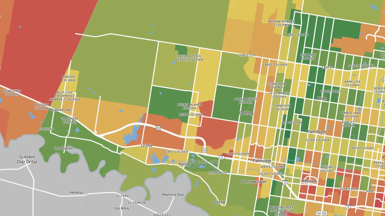 Penitas, TX Map of Burglary Rates