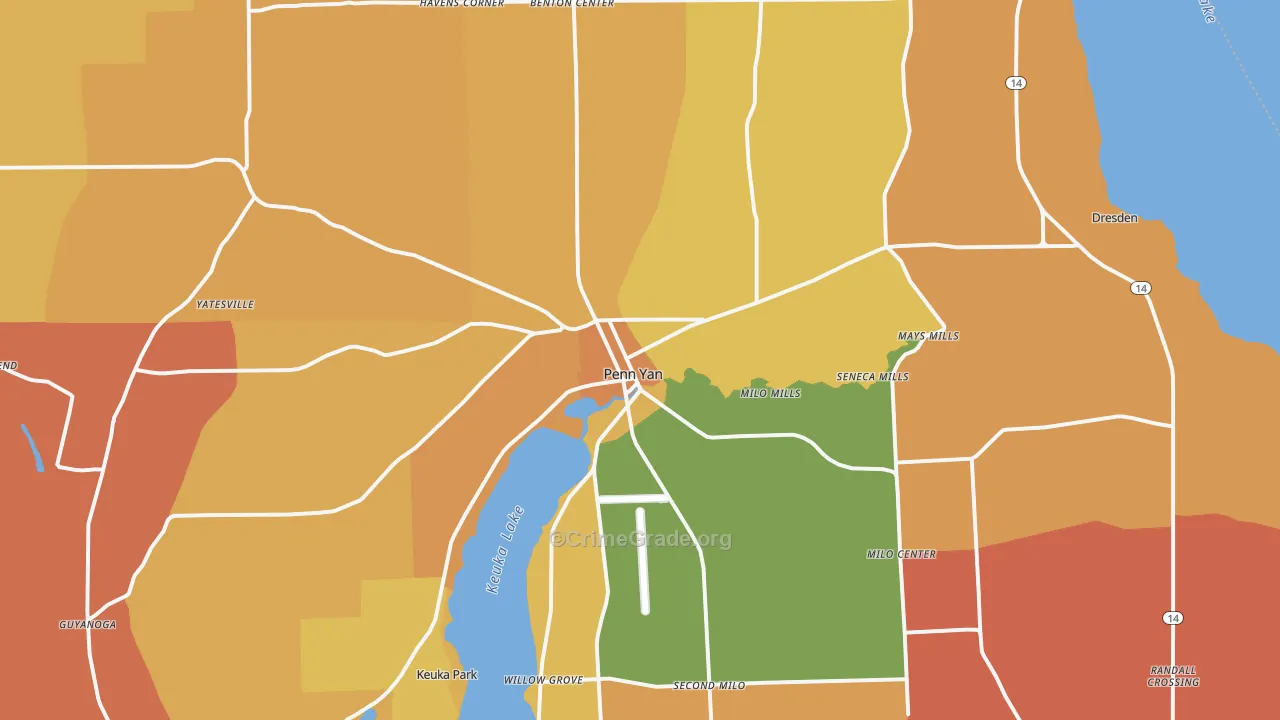 Penn Yan, NY Map of Burglary Rates