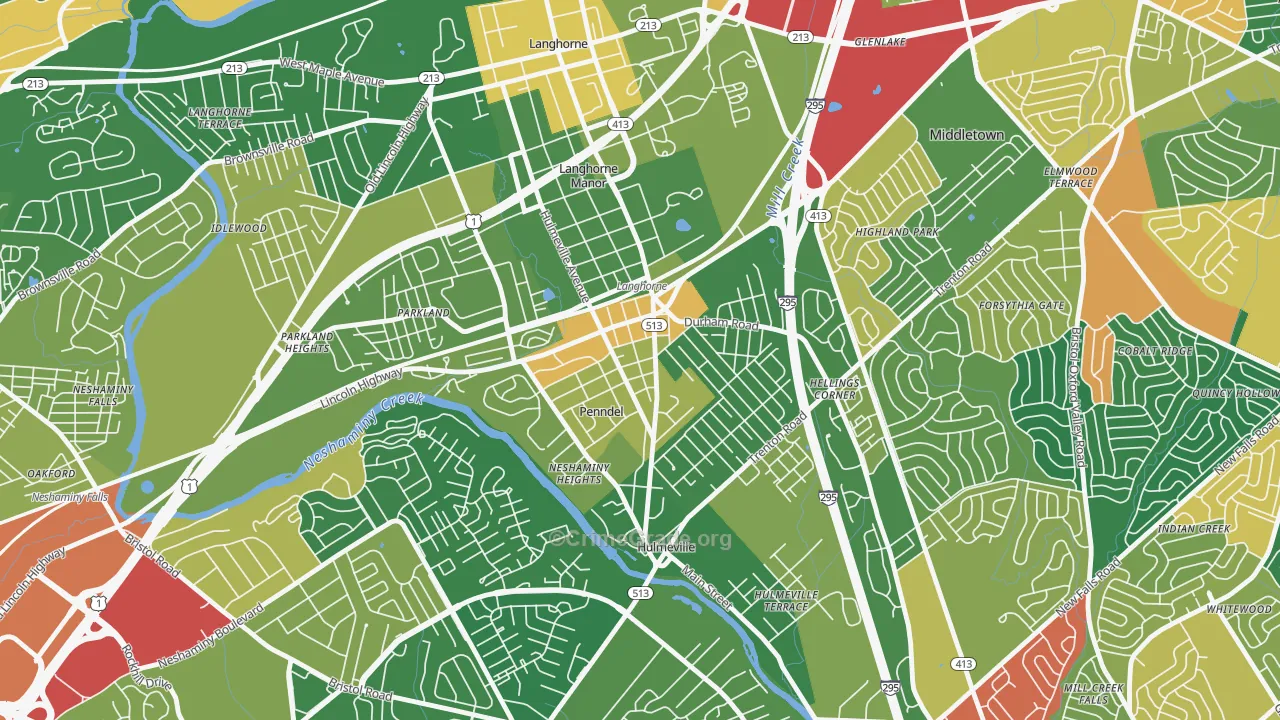 Penndel, PA Map of Burglary Rates