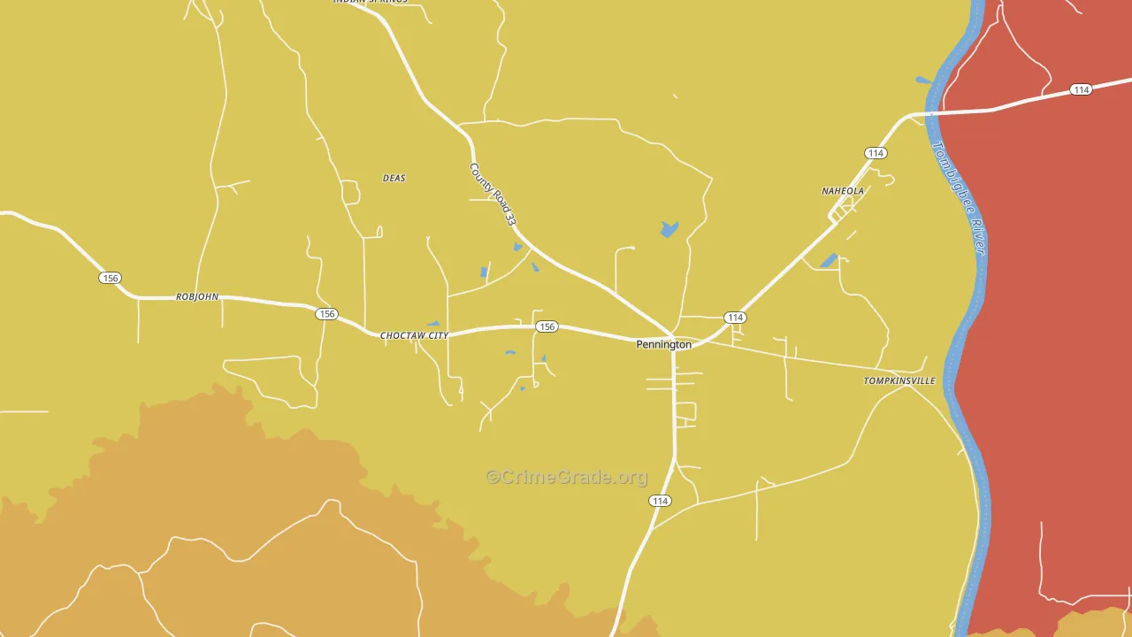 Pennington, AL Map of Burglary Rates