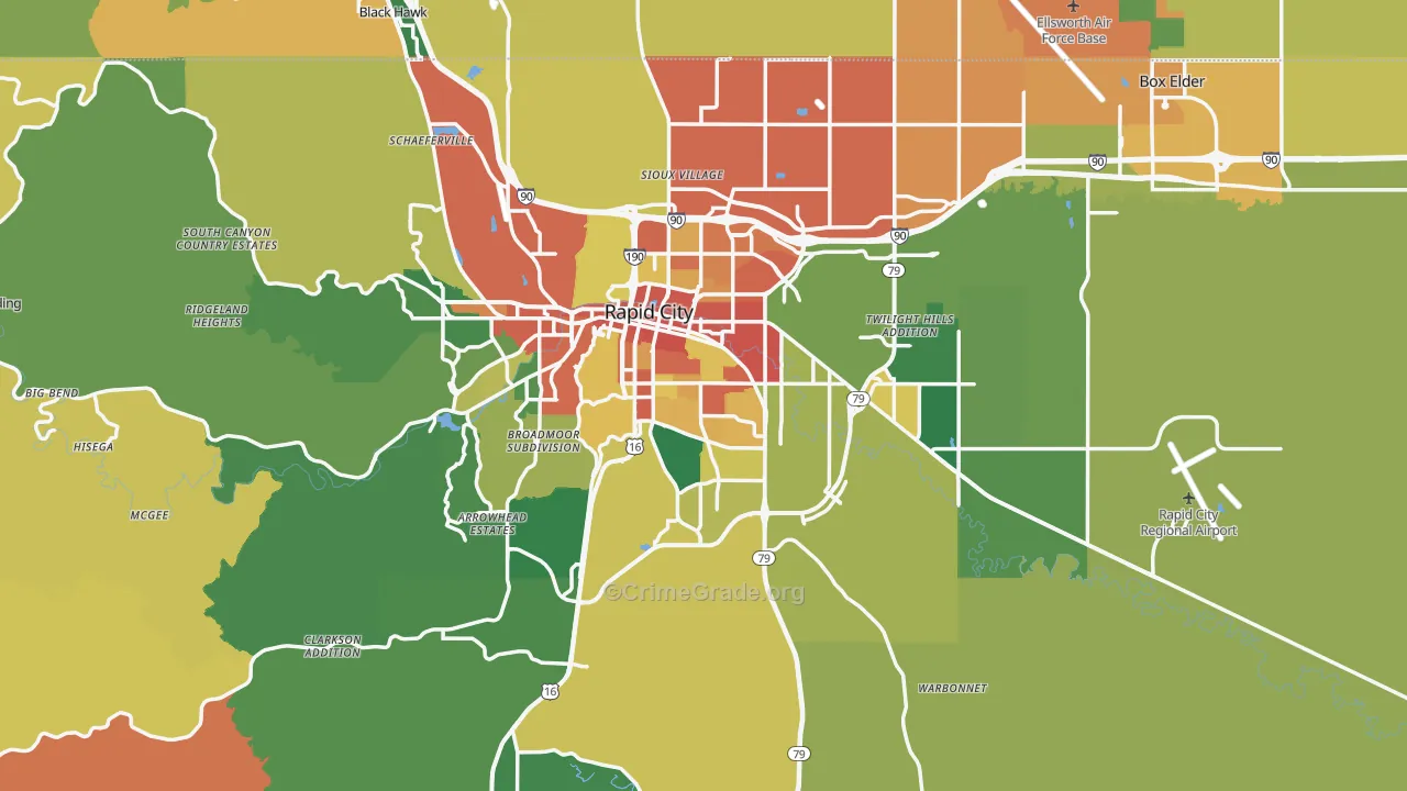 Pennington County, SD Map of Burglary Rates