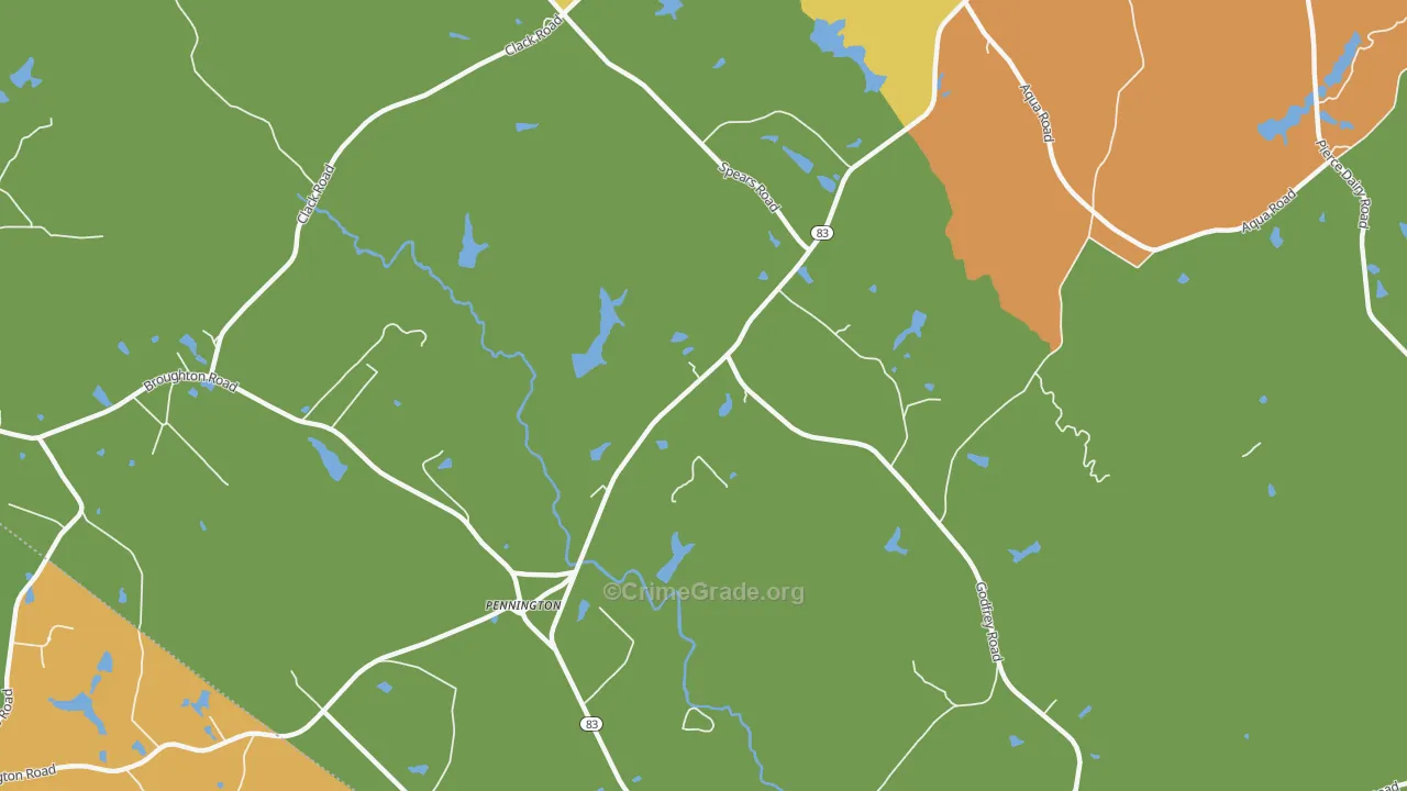 Pennington, GA Map of Burglary Rates