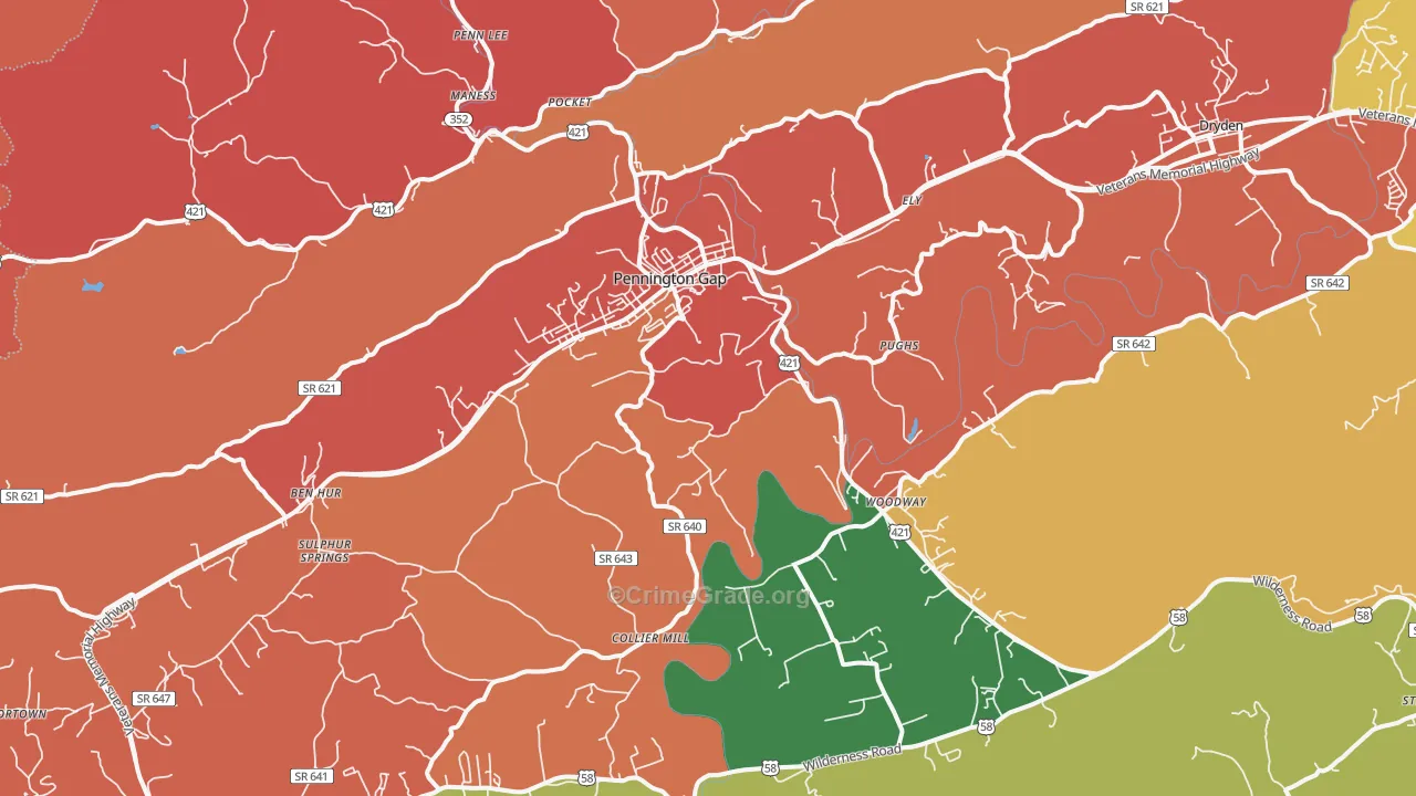 Pennington Gap, VA Map of Burglary Rates