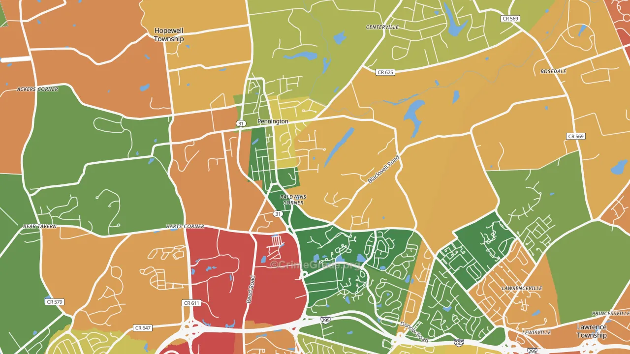 Pennington, NJ Map of Burglary Rates
