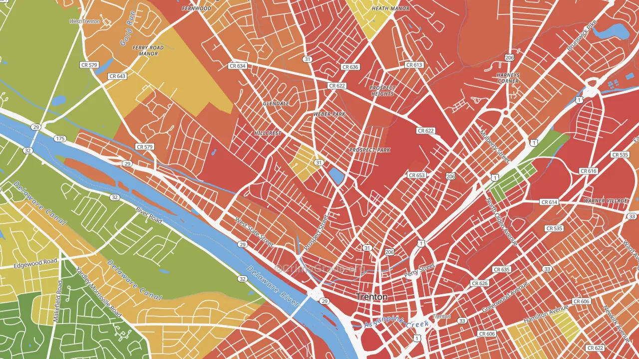Pennington-Prospect, Trenton, NJ Map of Burglary Rates
