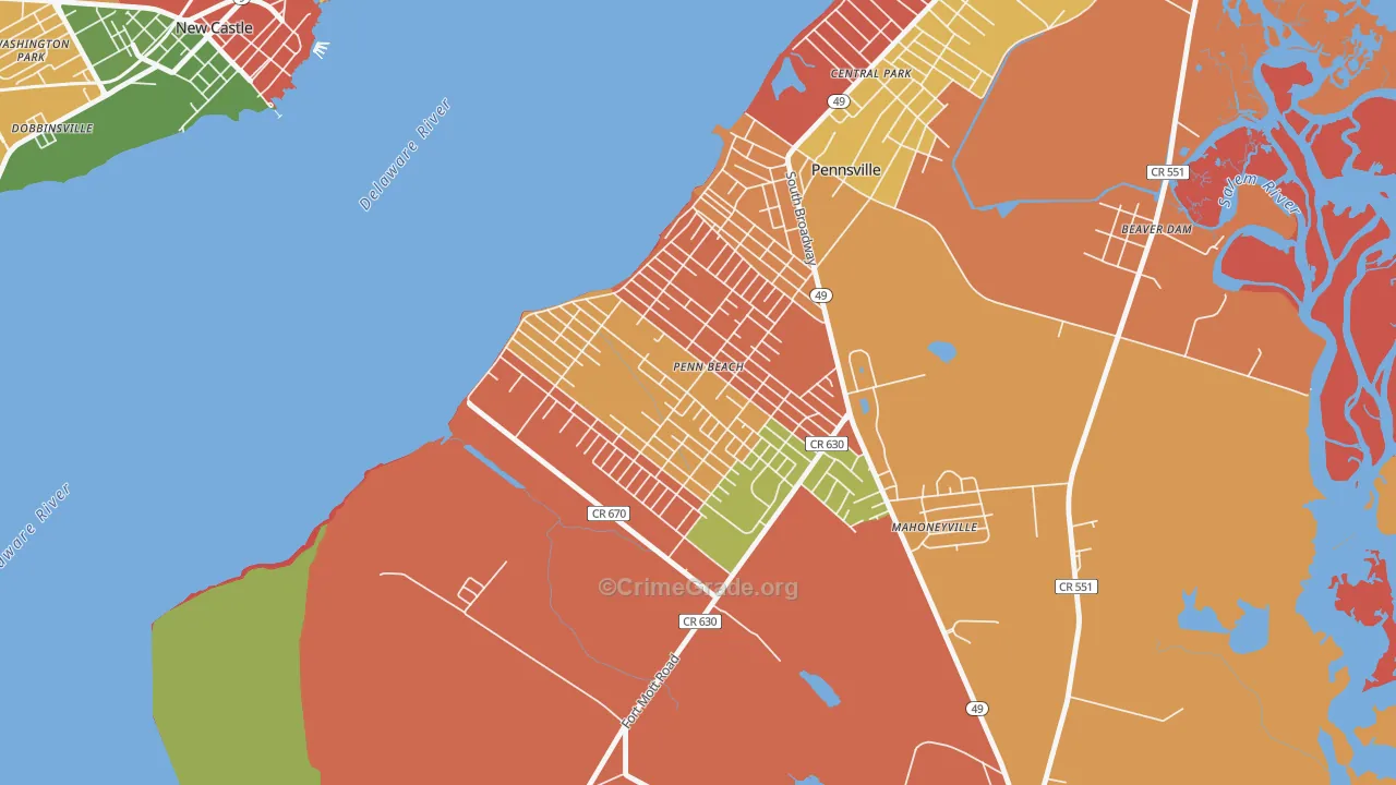 Penns Beach, Pennsville, NJ Map of Burglary Rates