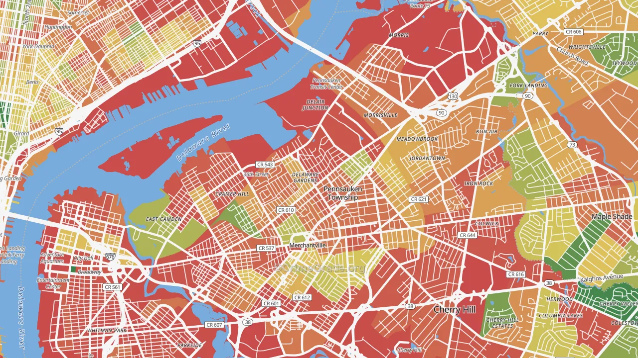 Pennsauken, NJ Map of Burglary Rates