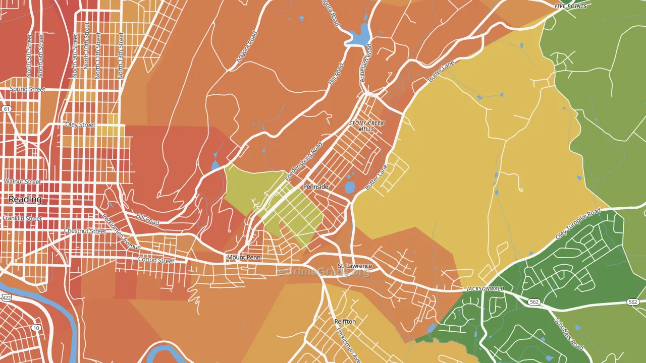 Pennside, PA Map of Burglary Rates