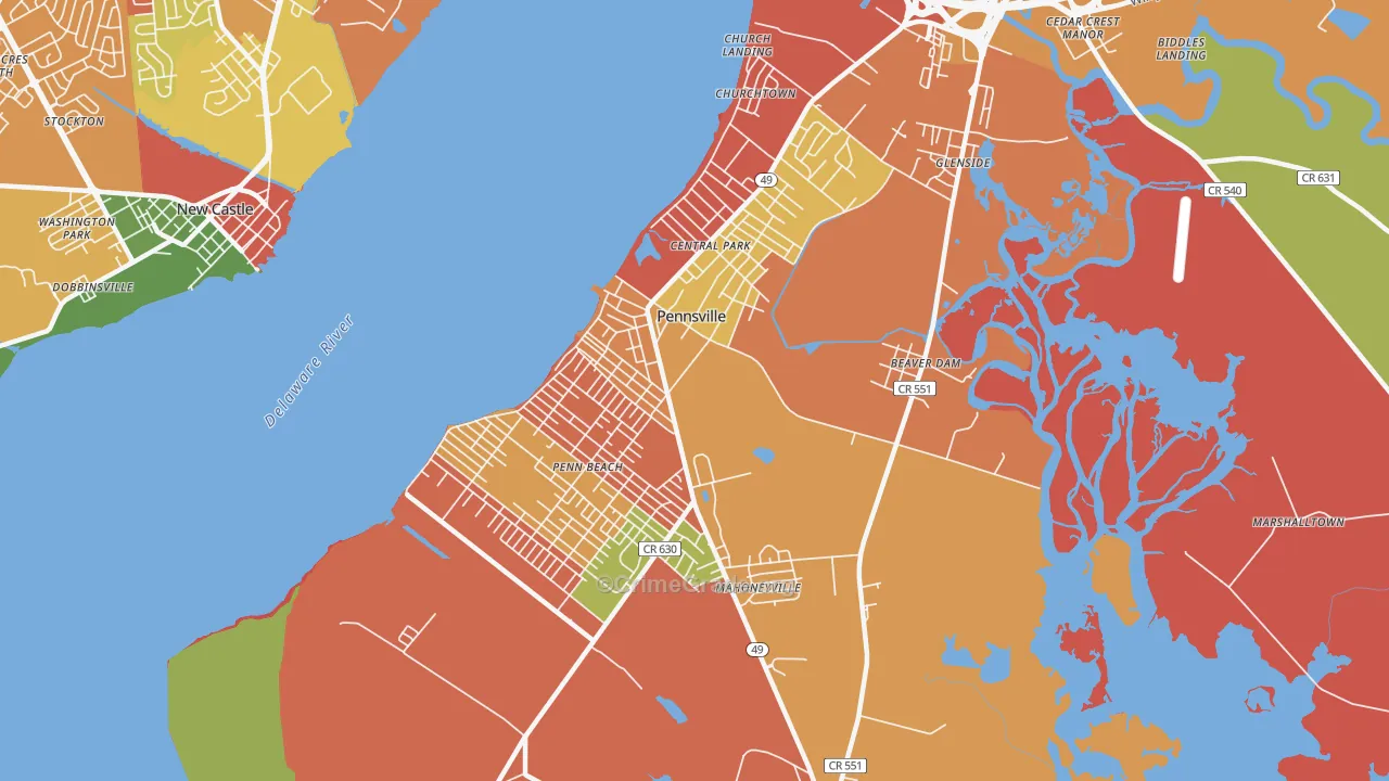 Pennsville, NJ Map of Burglary Rates