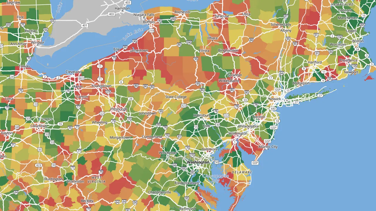 Pennsylvania Map of Burglary Rates