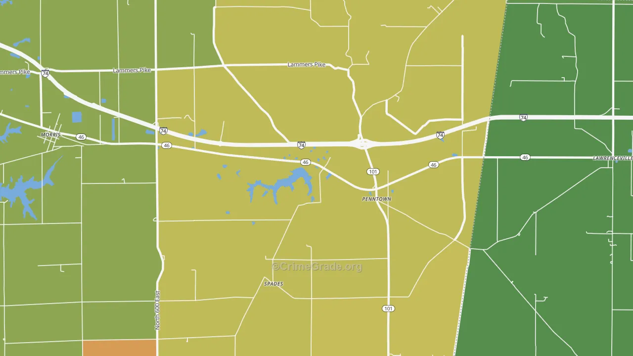 Penntown, IN Map of Burglary Rates