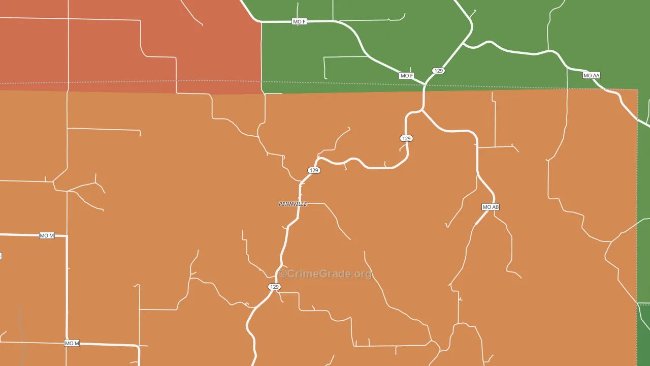 Pennville, MO Map of Burglary Rates