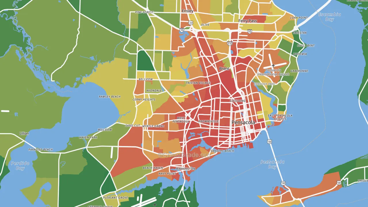 Pensacola, FL Map of Burglary Rates