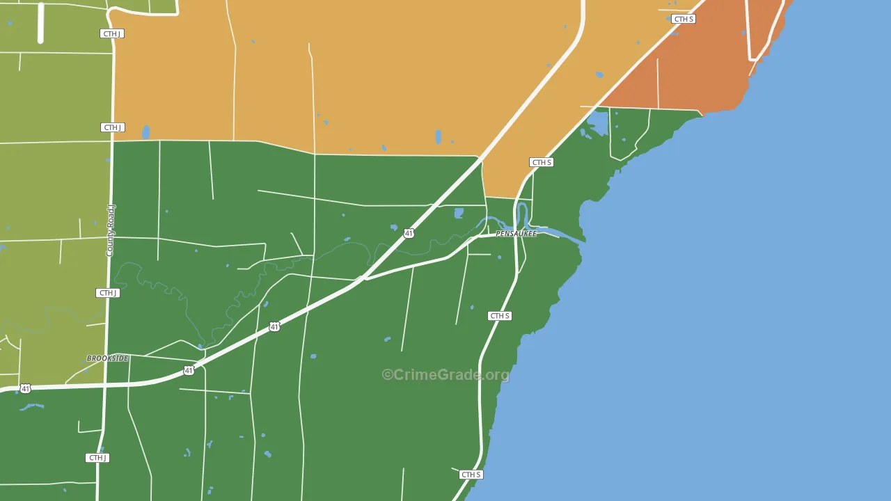 Pensaukee, WI Map of Burglary Rates