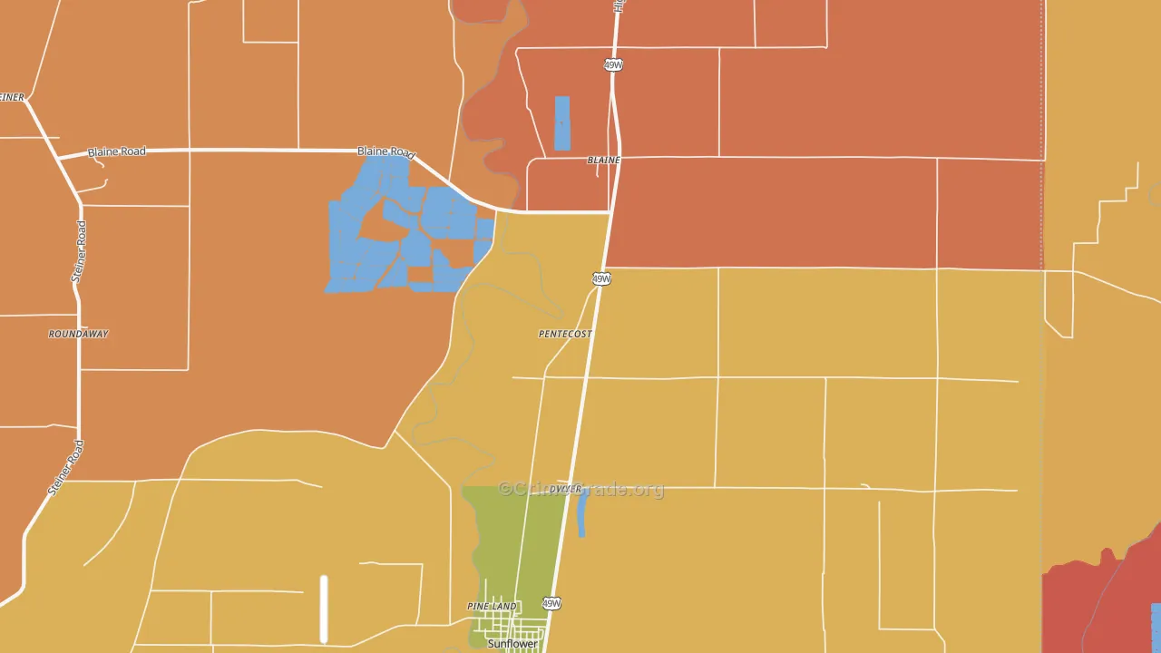Pentecost, MS Map of Burglary Rates