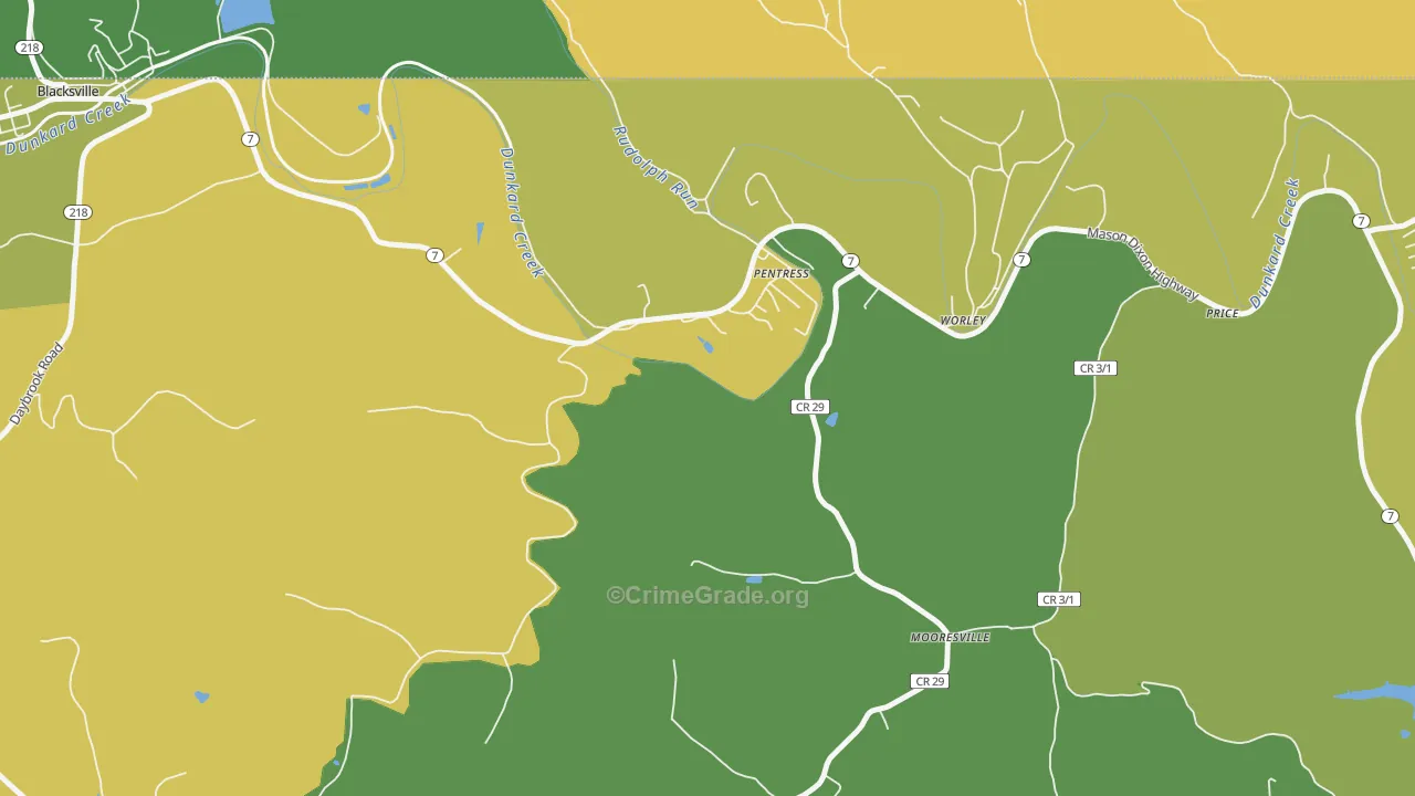 Pentress, WV Map of Burglary Rates