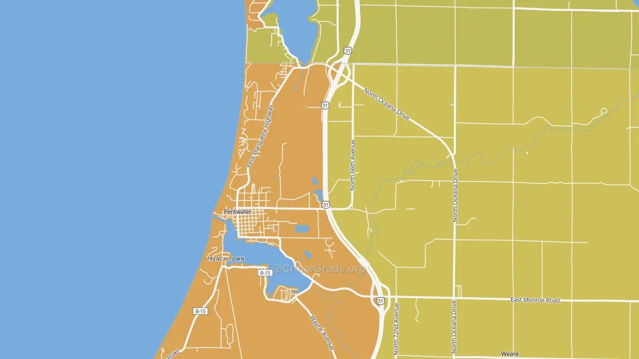 Pentwater, MI Map of Burglary Rates