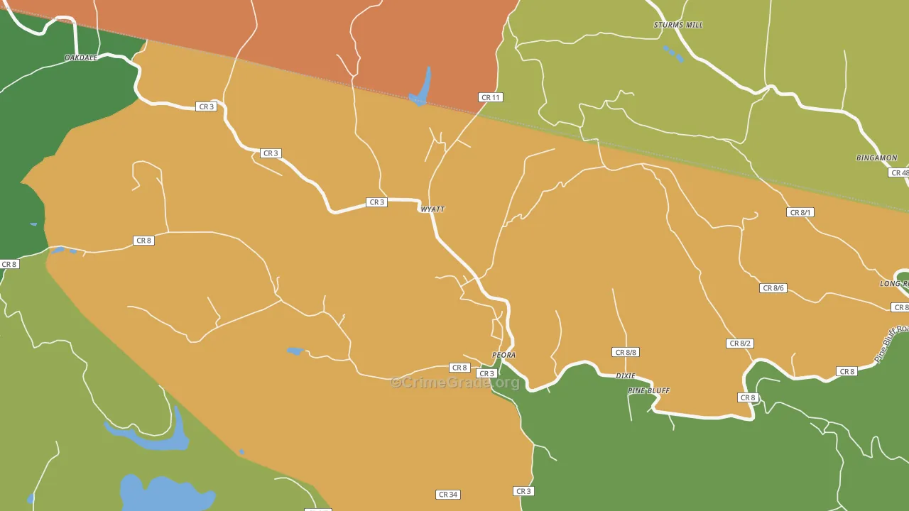 Peora, WV Map of Burglary Rates