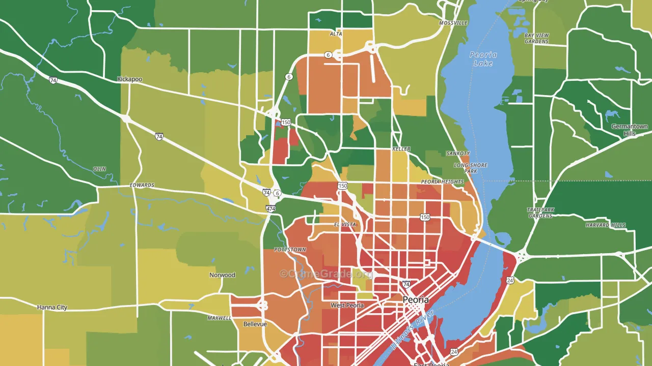 Peoria County, IL Map of Burglary Rates