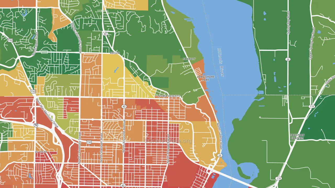 Peoria Heights, IL Map of Burglary Rates