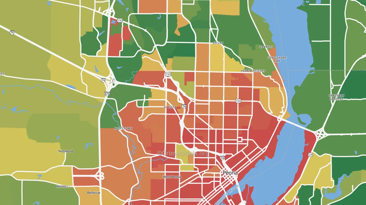Peoria, IL Map of Burglary Rates