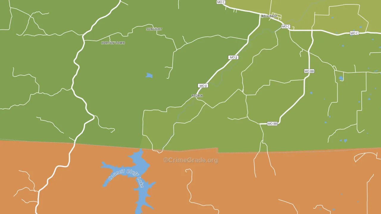 Peoria, MO Map of Burglary Rates