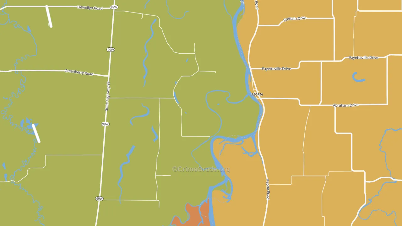 Peoria, OR Map of Burglary Rates
