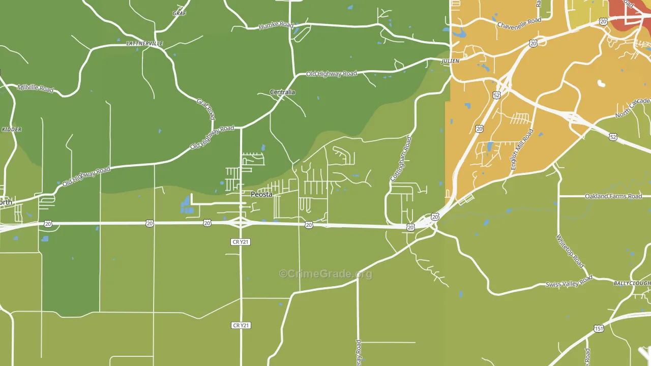 Peosta, IA Map of Burglary Rates